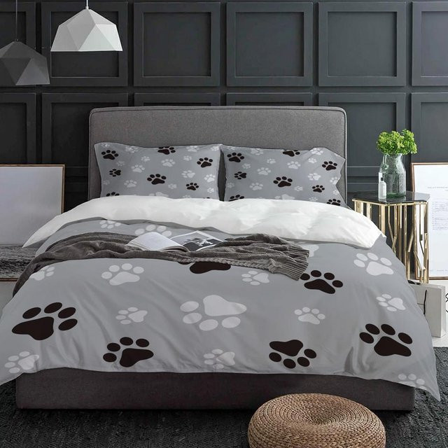 JMG Household Supplies Bettwäsche-Set mit Hunde-Pfotenabdruck, 3-teilig, Schwarz-Grau, B/H: 135 x 200 cm - Bild 1