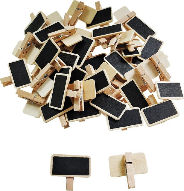 50 Stück Mini Holz Tafel mit Clip für Tischdekoration, rechteckiges Nachrichtenschild in Braun und Schwarz - Bild 1