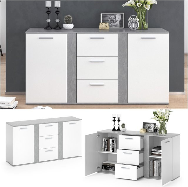 Vicco Sideboard Novelli Highboard Kommode Anrichte mit 2 Türen in Weiß und Beton-Optik - Bild 1