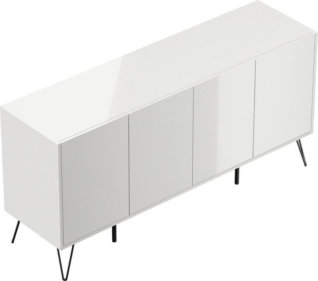 Posseik Sideboard Industrial H Stehend mit 4 Türen in Weiß Hochglanz, Breite: 155 cm - Bild 1