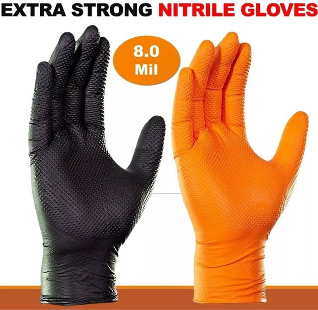 INMAICH Nitril-Handschuhe in Schwarz und Orange, robuste 8Mil Sicherheits-Arbeitshandschuhe mit Diamantstruktur für Industrie, Mechaniker und Gartenarbeit, Größe XL - Bild 1