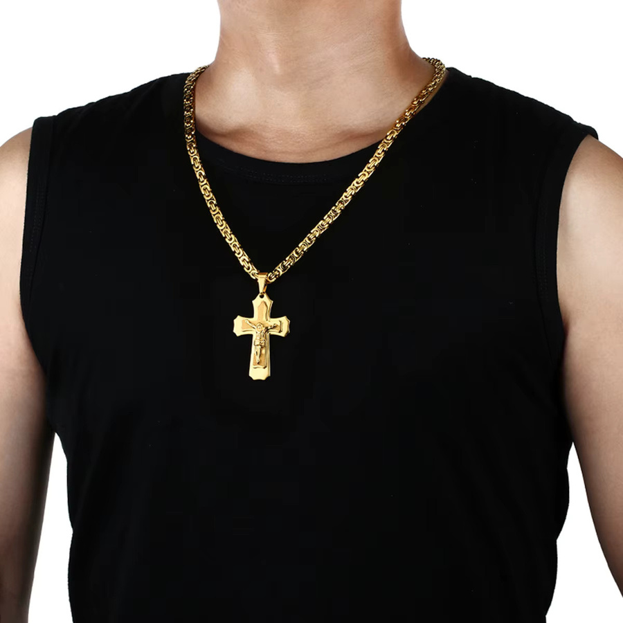 diyalo Anhänger Halskette, Kruzifix Jesus Kreuz, Edelstahl, Herren - Bild 3