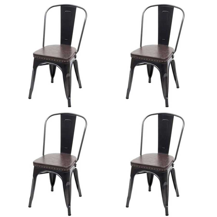 4er-Set MCW Esszimmerstühle H10e im Chesterfield-Design aus Kunstleder und Metall, schwarz-braun, stapelbar - Bild 2