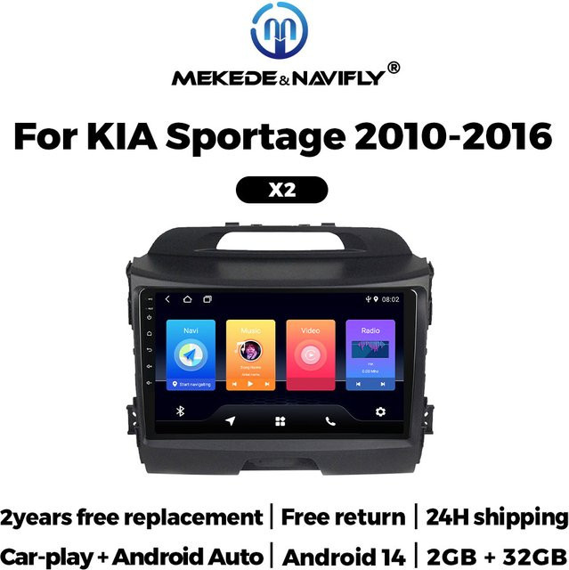 MEKEDE Carplay Multimedia Radio für KIA Sportage 2010 bis 2016, 9 Zoll All-in-One Infotainment System, Schwarz - Bild 1