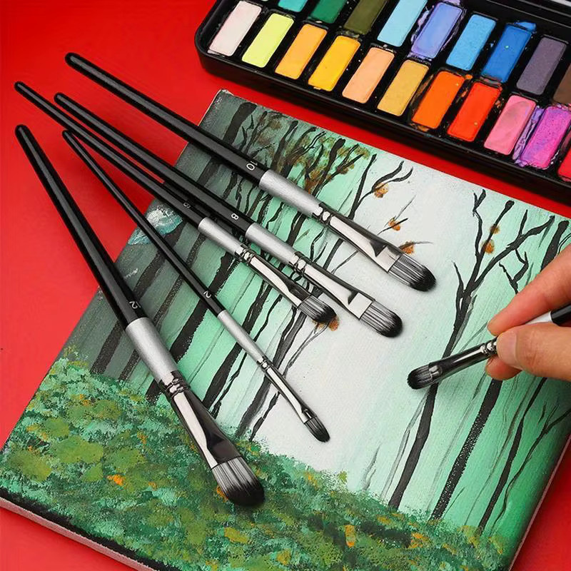 6er Set professionelle Künstlerpinsel aus Nylon für Ölmalerei, Acryl und Aquarell - Bild 3