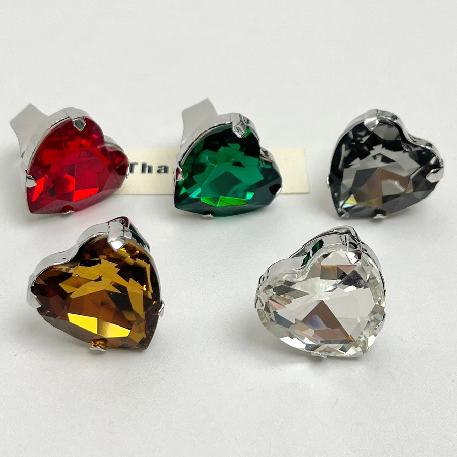 DINGABIYU Edelsteinring, Herzform, Silber, Kristall, Damen - Bild 3
