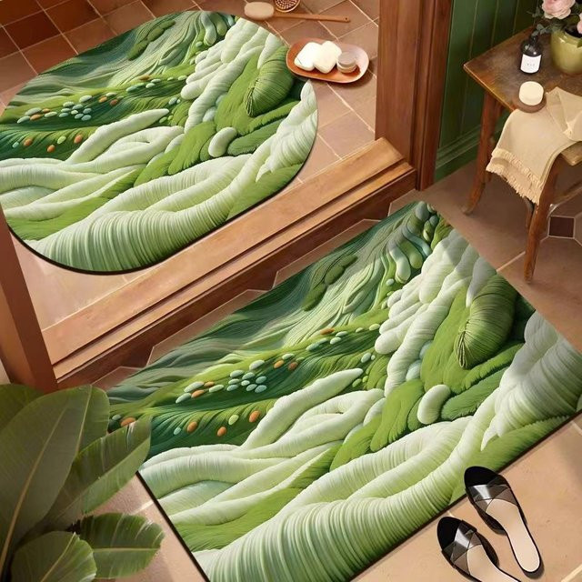 Rutschfeste Fußmatte mit Natur-Design in Grün für Eingangsbereich, Badezimmer oder Küche, B/T: 60 x 40 cm - Bild 1
