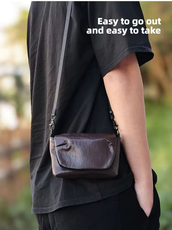 Weiche Leder-Kameratasche von Fujifilm in Braun als Schutzhülle für Fuji X100VI X100V X100F X70 X100s Panasonic LX100 und Canon PowerShot V1 - Bild 5