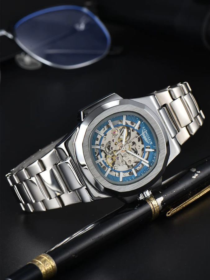 LONGLUX Automatikuhr, Edelstahl, Blau, Herren - Bild 3