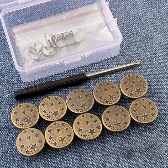 10-teiliges DYSkunbao Ersatz-Jeansknöpfe aus Edelstahl zum Schrauben, Reparaturset ohne Nähen, Silber und Gold - Bild 1