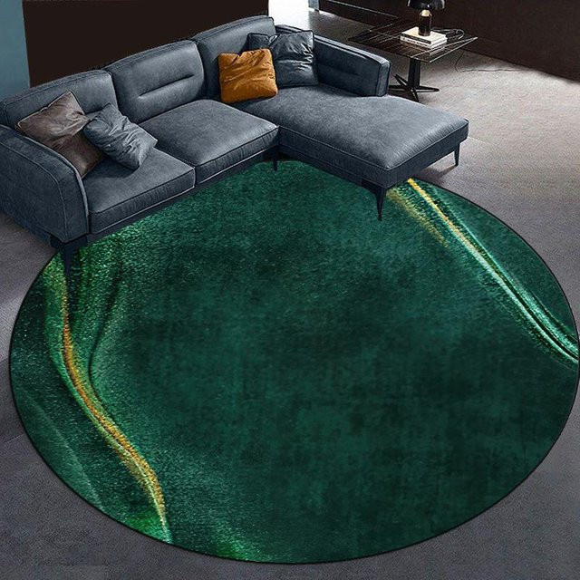 Runder Teppich JGJG in Schwarz und Grün mit abstraktem Marmor-Design, flauschig und waschbar, Durchmesser: 120 cm - Bild 1