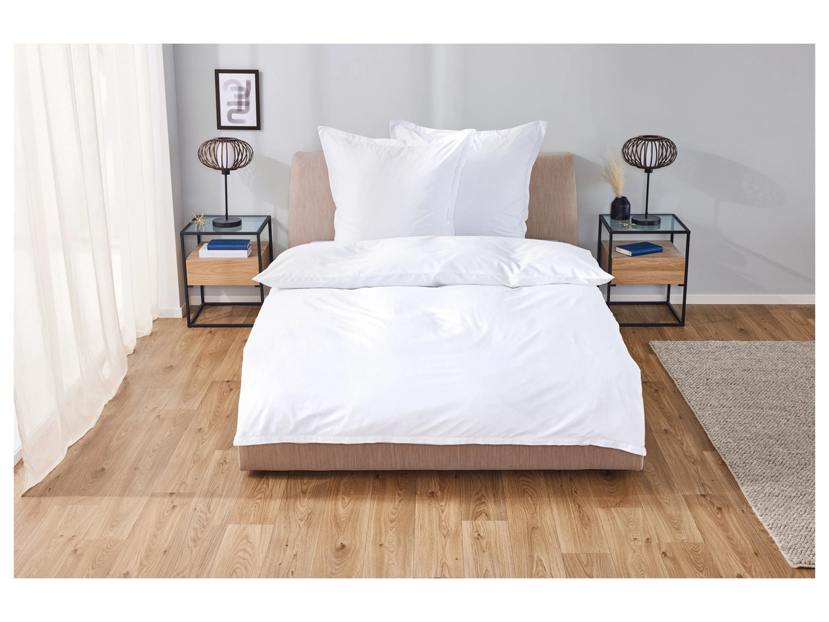 LIVARNO HOME Lyocell-Satin-Bettwäsche aus Baumwolle und Lyocell Tencel in Weiß, Set bestehend aus 1x Bettbezug (200 x 220 cm) und 2x Kissenbezug (80 x 80 cm) - Bild 2