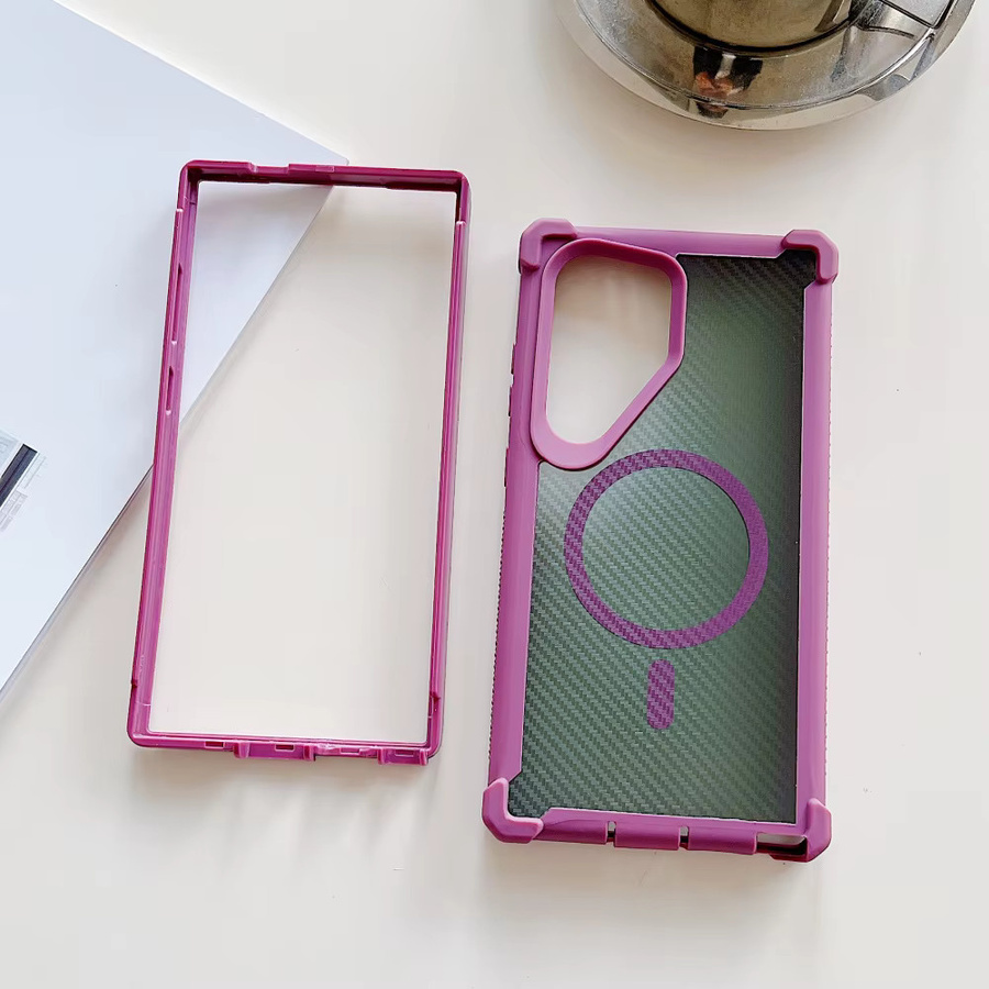 Robuste Samsung Schutzhülle mit Carbonfaser-Textur und Magnetverschluss in Purple für S26 Ultra, S25 und S24 Plus - Bild 2