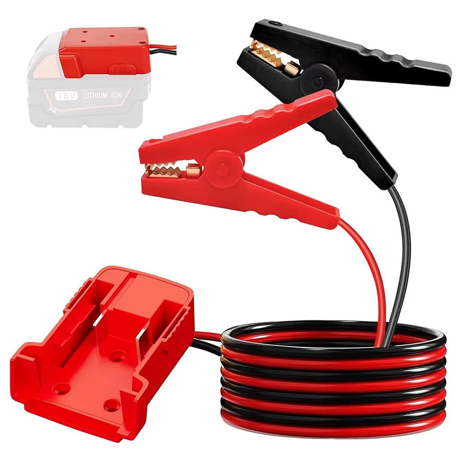 Power-Wheel Batterieadapter Starthilfekabel-Klemmen für Dewalt und Milwaukee 20V Akkus, Länge: 1 m - Bild 2