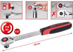 KS Tools SlimPOWER Umschaltknarre 1/2 Zoll aus Chrom Vanadium in Silber - Bild 1