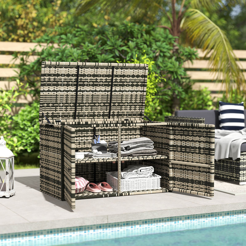 Outsunny Rattan Auflagenbox Mischgrau, 350L wetterfeste Kissenbox mit 2 Ebenen, B/T/H: 118 x 57 x 69 cm - Bild 2