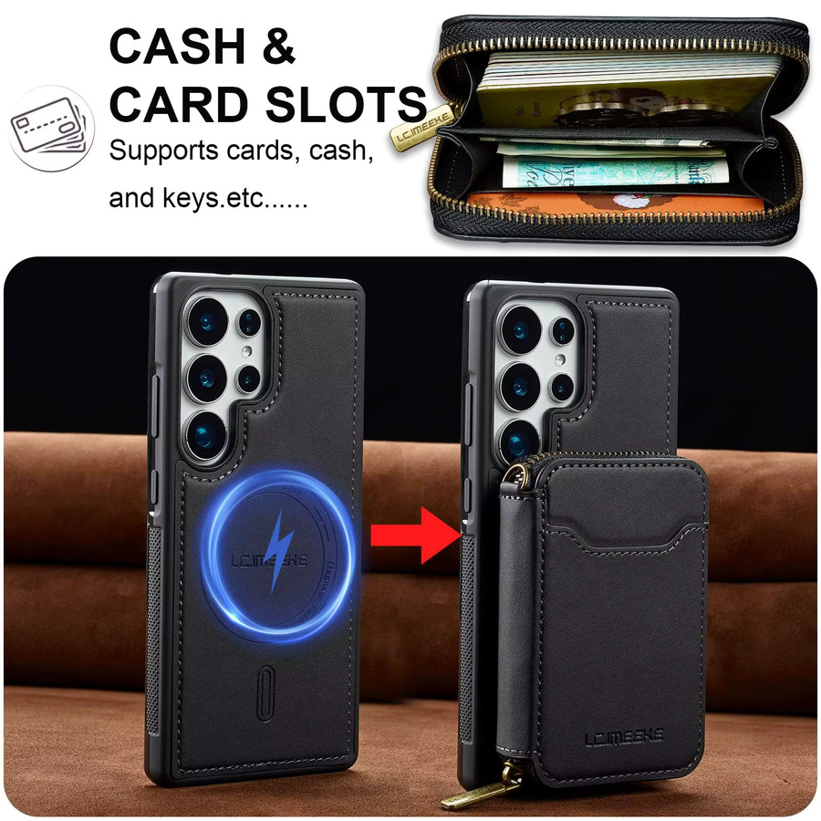 Abnehmbare MagSafe Leder Handyhülle mit Brieftaschen-Cover für Samsung Galaxy S26 S25 S24 S23 S22 S21 S20 FE in Schwarz - Bild 2