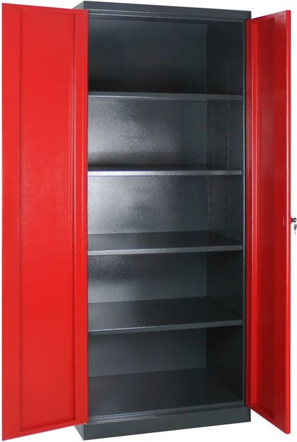 PROREGAL Stahlschrank Owl mit 4 Fachböden und Schloss, Farbe: Anthrazitgrau und Rot, H x B x T: 192 x 78 x 58 cm - Bild 1