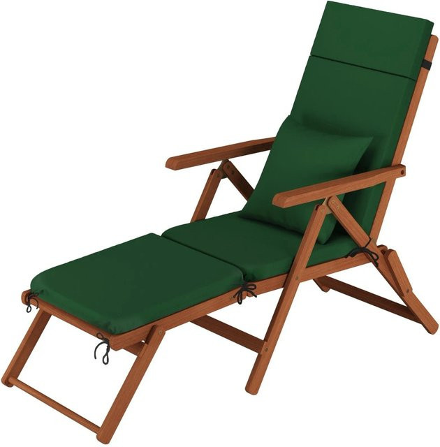 Erst-Holz Klassische Balkonliege aus Buchenholz mit grünem Polster und Kissen - Bild 1