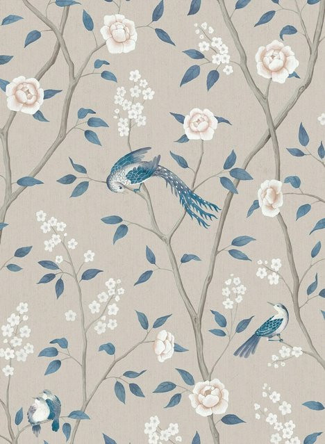 Boråstapeter Wallpaper Paradise Birds Motiv Tapete Vlies in Grau/Blau mit orientalischem Vogelmuster - Bild 1
