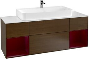 V&B Waschtischunterschrank Finion mit Wandbeleuchtung, Walnut Veneer, Braun, Breite: 160 cm, Tiefe: 50,1 cm, Höhe: 50,1 cm - Bild 1