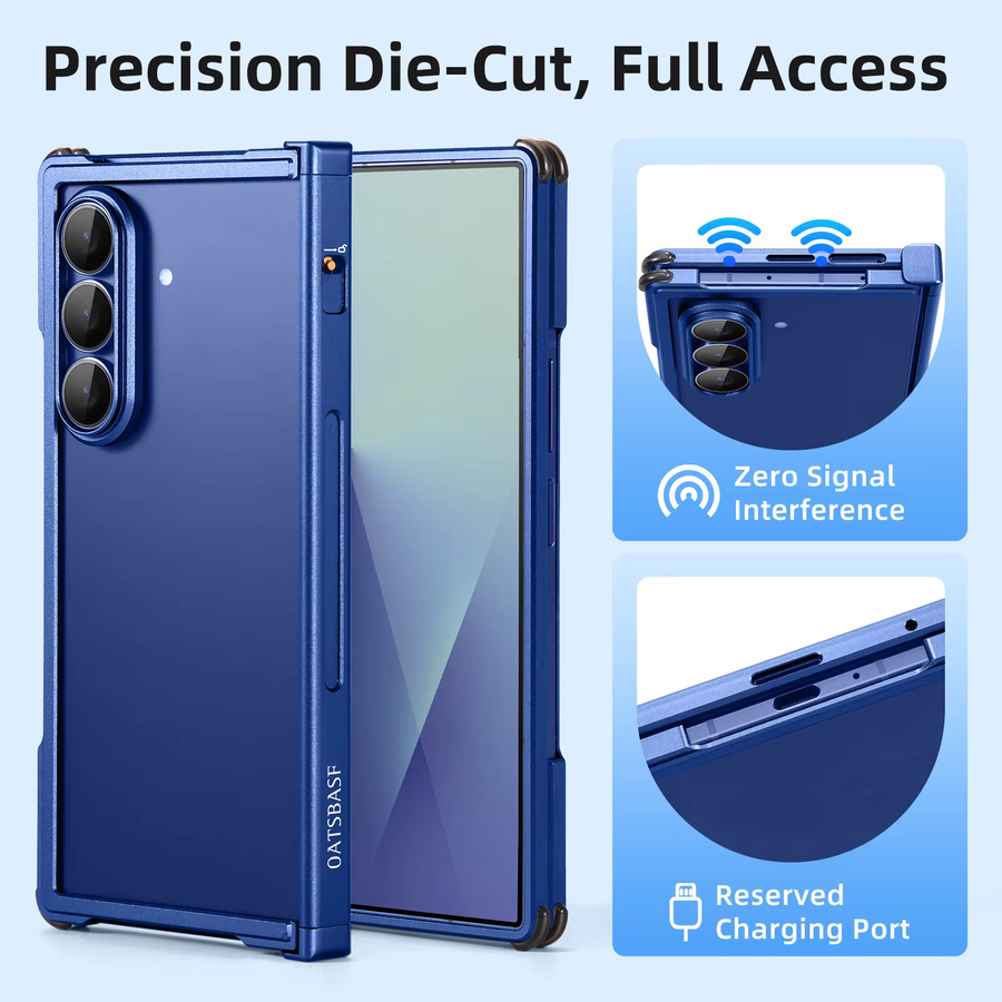 Eary Aluminium-Hülle für Samsung Galaxy Z Fold 7 mit MagSafe Unterstützung, Stoßfester Rahmenloser Schutz, Blau - Bild 3