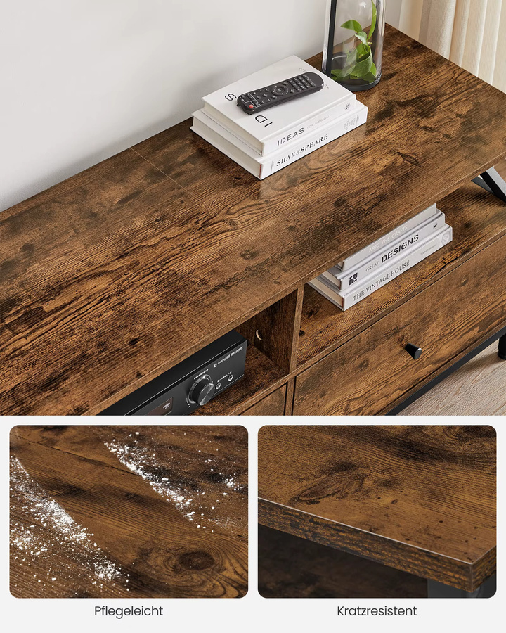 VASAGLE TV-Schrank Lowboard im Industrial Design mit 3 Stoffschubladen und 3 offenen Fächern in Schwarz-Braun Matt für Fernseher bis zu 80 Zoll - Bild 5