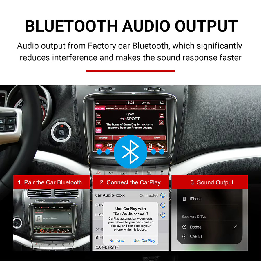 EzoneTronics Drahtloses CarPlay und Android Auto Retrofit Kit für Dodge Challenger Journey Charger Durango OEM Screen Upgrade in Schwarz - Bild 2