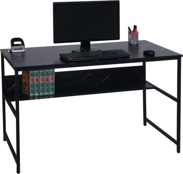 Schreibtisch MCW-K80 in Marmor-Optik Schwarz aus Metall und MDF, B/T/H: 120 x 60 x 78 cm - Bild 1