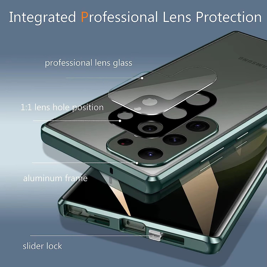 Samsung Galaxy Schutzhülle mit 360 Grad Vollschutz, Metall-Legierung und magnetischer HD-Glasabdeckung, Blau, kompatibel mit Galaxy S26 Plus, S25 Edge, S24, S23 FE und S22 Ultra - Bild 2