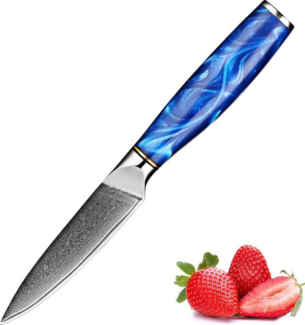 Xituo Damaststahl Allzweckmesser mit blauem Harzgriff, 3,5-Zoll Schälmesser für Obst und Fleisch - Bild 1