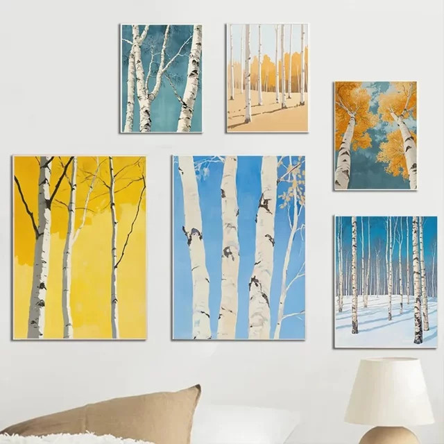 Potdemiel Wandkunst Minimalistische Abstrakte Birke als Leinwanddruck in Mehrfarbig - Bild 1