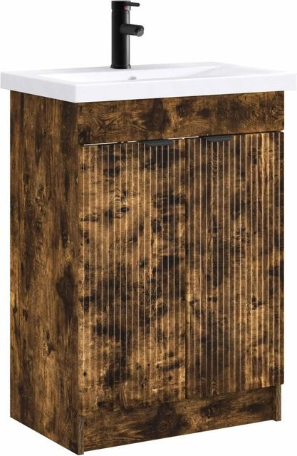 vidaXL Badezimmermöbel-Set Waschtischunterschrank aus Eiche in Braun, B/T/H: 56 x 37,5 x 81 cm - Bild 1