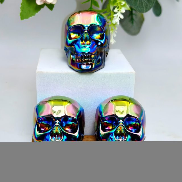 Aura Obsidian Schädel von CrystalHola als irisierende Flammenstein-Schnitzerei in Multicolour für deine Halloween-Dekoration - Bild 1
