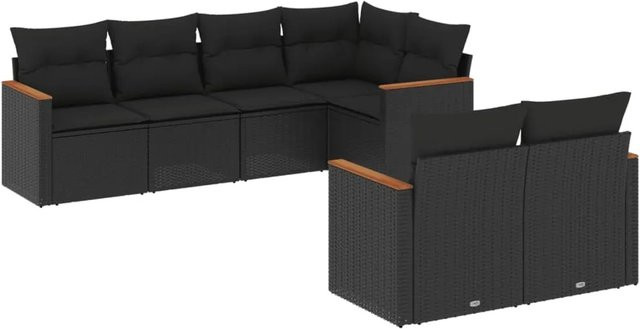 vidaXL 7-teilige Garten-Sofagarnitur in L-Form mit Kissen und Stauraum, Schwarz, PE-Rattan und pulverbeschichtetem Stahl - Bild 1