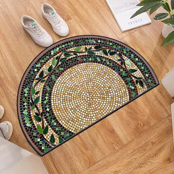 VIKAMA Retro Halbrunde Eingangstürmatte, Staubabweisend und Rutschfest, Multicolour, B/T: 60 x 40 cm - Bild 2