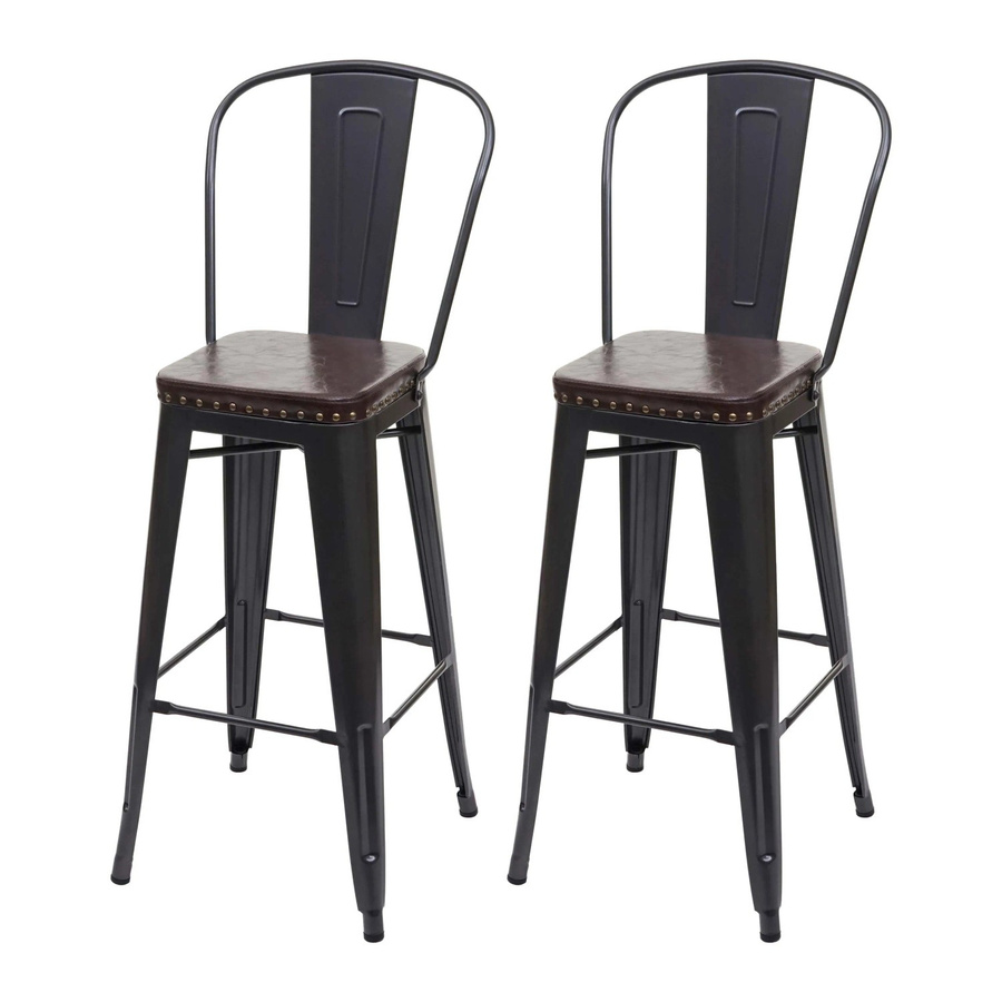 PROREGAL 2er-Set Barhocker im Industrial Design aus Metall und Kunstleder, Schwarz-Braun, Sitzhöhe: 77 cm - Bild 2