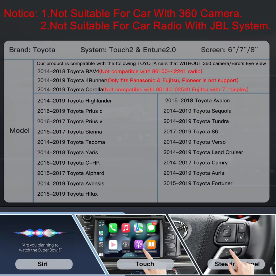 AUTOABC Drahtloser CarPlay und Android Auto Modul Decoder für Toyota Touch 2 Entune 2.0 in Schwarz und Grau - Bild 3