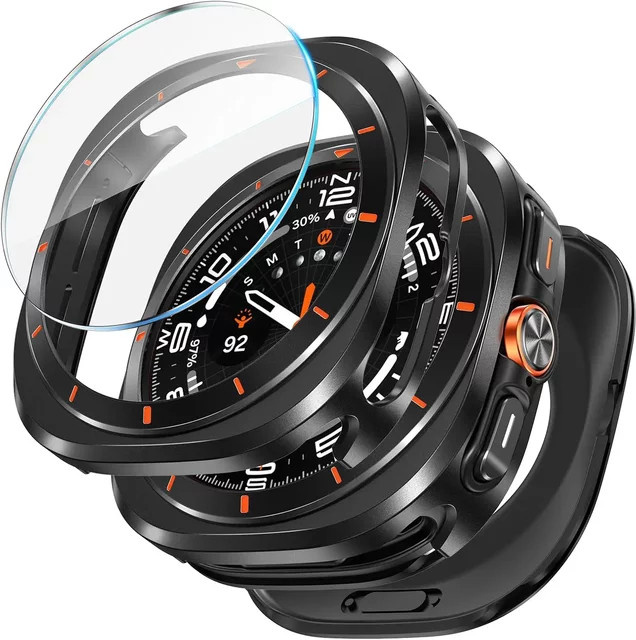 3-in-1-Metallgehäuse für Samsung Galaxy Watch Ultra, Displayschutzfolie, 47 mm, Edelstahl, Schwarz, Unisex - Bild 1