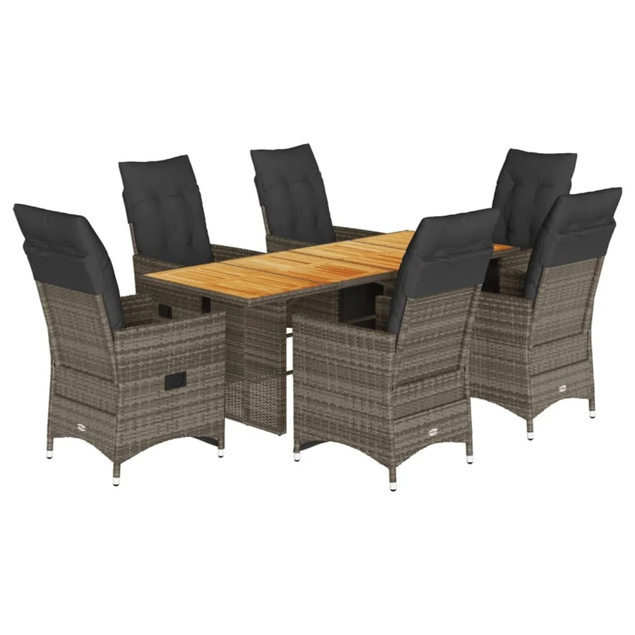 vidaXL 7-tlg Garten-Bistro-Set aus Poly Rattan und Akazienholz in Grau mit Kissen - Bild 2