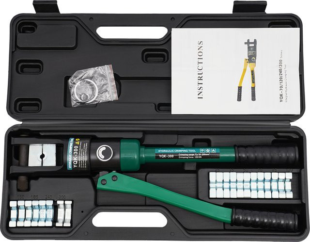 CNCEST Hydraulisches Crimpwerkzeug YQK-300 Cu für Kabel und Seildraht-Balustraden mit 11 Matrizen, 120 kN Presskraft, Querschnitt 16–300 mm² - Bild 1
