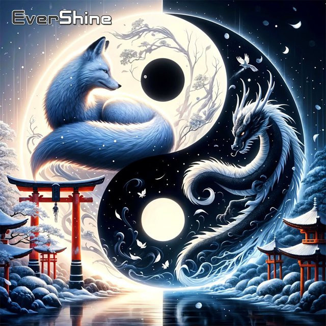 EverShine Diamant-Stickerei Tai Chi Landschaft Mosaik Fuchs Drachen Bastelset Wanddekoration, Multicolour, B/H: 20 x 20 cm - Bild 1