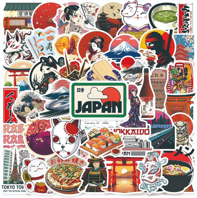 50 Stück Japanische Reisekultur Aufkleber Multicolour für Handy, Laptop und Scrapbook - Bild 1