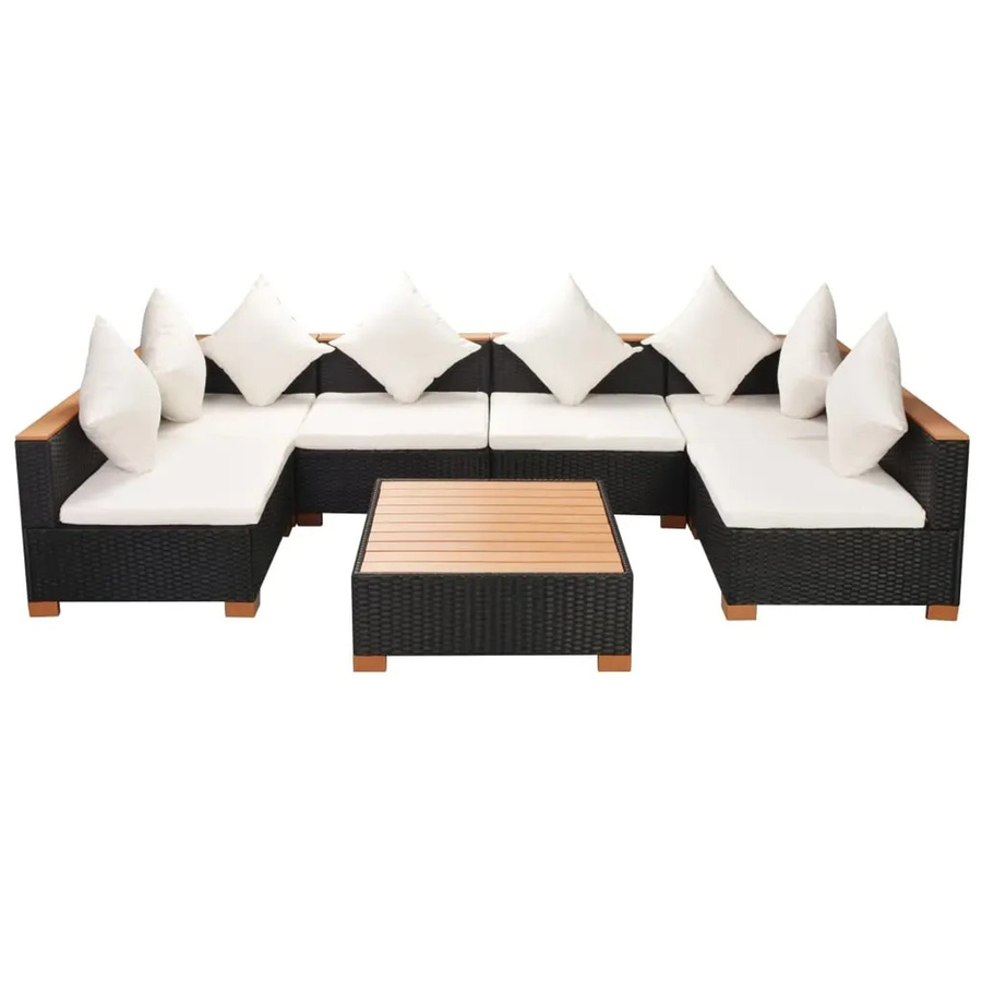 vidaXL 7-tlg. Garten-Lounge-Set aus Poly Rattan in Schwarz mit Auflagen und Couchtisch - Bild 2