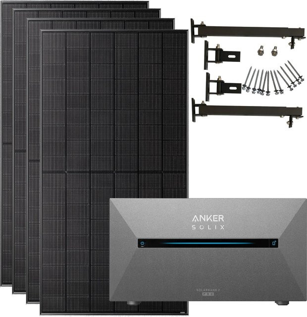 Anker SOLIX Balkonkraftwerk 2.000 W mit Solarbank Pro 2 und Halterung für Flachdach, Schwarz - Bild 1