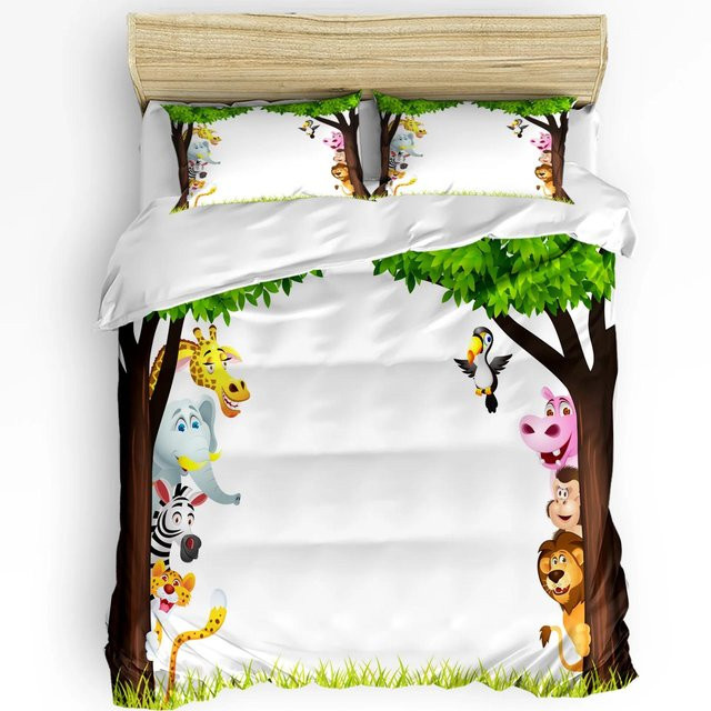 JMG Household Supplies 3-teiliges Bettwäscheset Waldtier mit Eule Fuchs und Hirsch in Multicolor, Bettbezug und Kissenbezug für Single, B/H: 135 x 200 cm - Bild 1