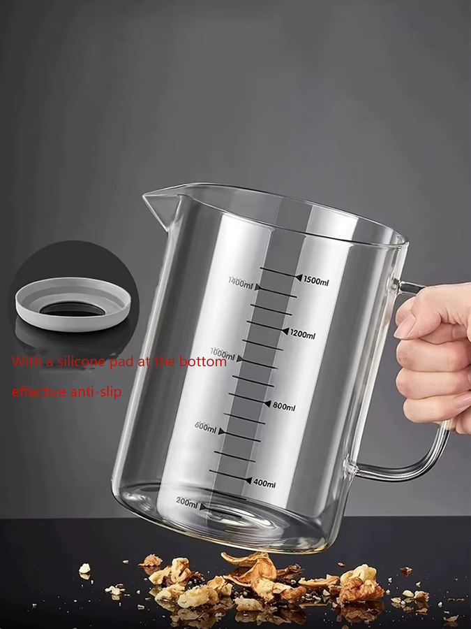 YWDL Messbecher aus Hochborosilikatglas mit abnehmbarer Silikonbasis in Transparent, 1/1,5 l - Bild 3