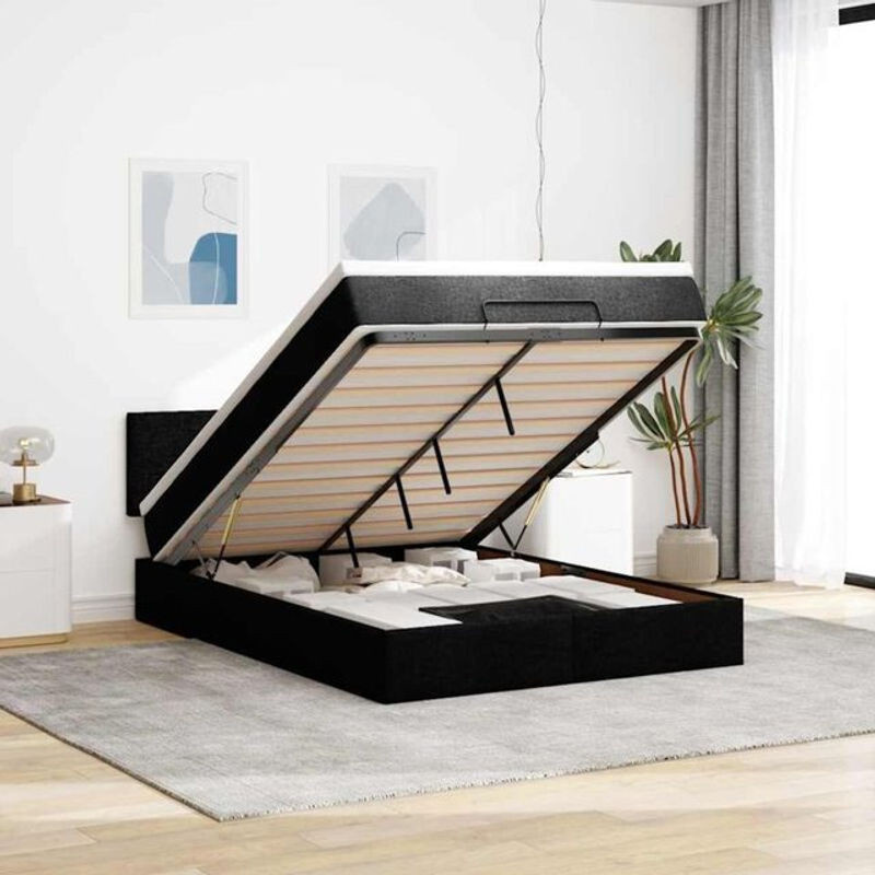 Modernes Polsterbett mit Matratze und LED-Beleuchtung von vidaxl in Schwarz, B/T/H: 140 x 200 x 88 cm - Bild 1