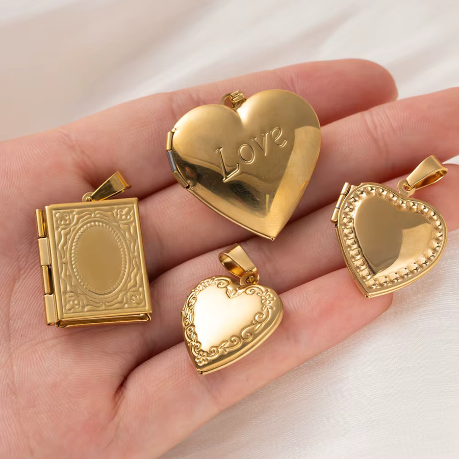 Medaillon Anhänger Herz, Edelstahl, Gold, Unisex - Bild 2
