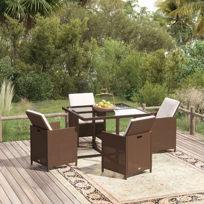 5-tlg. Garten-Essgruppe aus Poly-Rattan mit Kissen in Braun und Creme von vidaxl - Bild 1